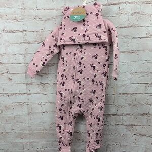 Dream Gro Pink Floral Baby Onesie With Hat 3 To 6 Mos Nwt New